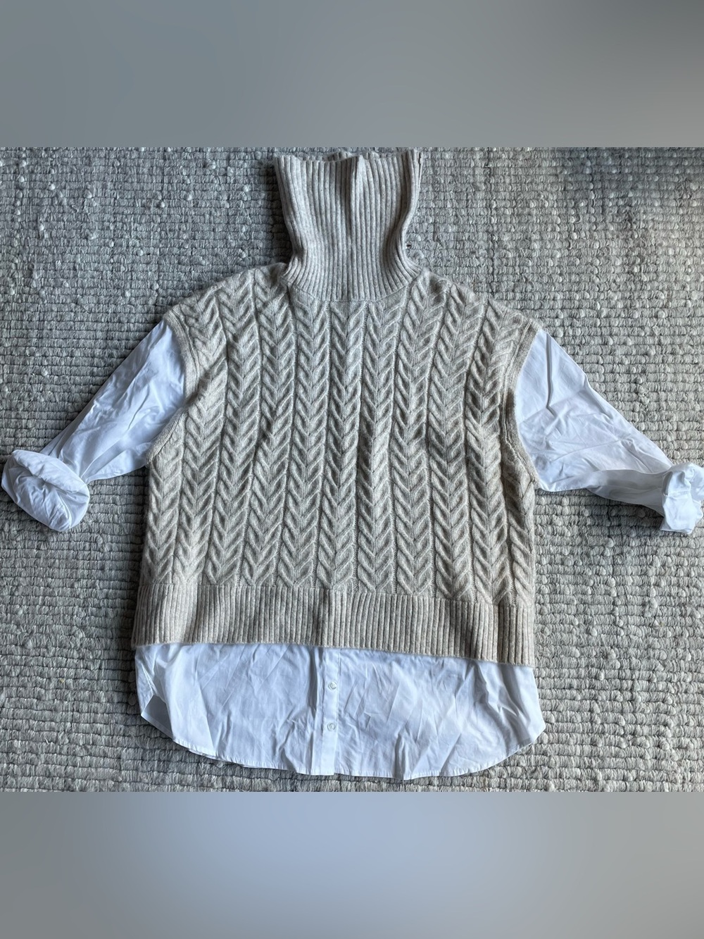 Women’s Cream Cable-Knit Turtleneck Sweater With Shirt